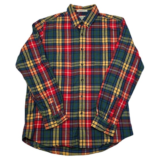 L.L.Bean Flannel‎ Shirt Mens Medium Red Green Plaid Cotton Traditional Fit - Picture 1 of 10
